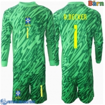 Fotballdrakt Barn Brasil Alisson Becker #1 Keeper Hjemmedraktsett Copa America 2024 Langermet (+ Korte bukser)